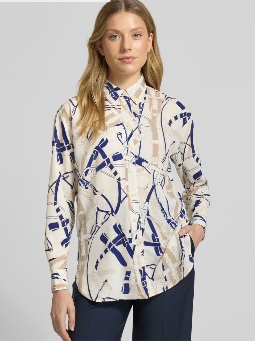 Lauren Ralph Lauren Black Label Relaxed Fit Belting-Print Shirt Blouse Sz Large